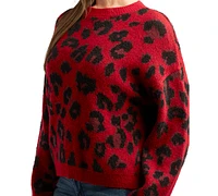 Bcx Juniors' Animal-Print Cropped Dropped-Shoulder Sweater