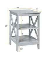 Gymax 3-Tier Nightstand End Table X Design Storage Display Shelf Living Room Grey