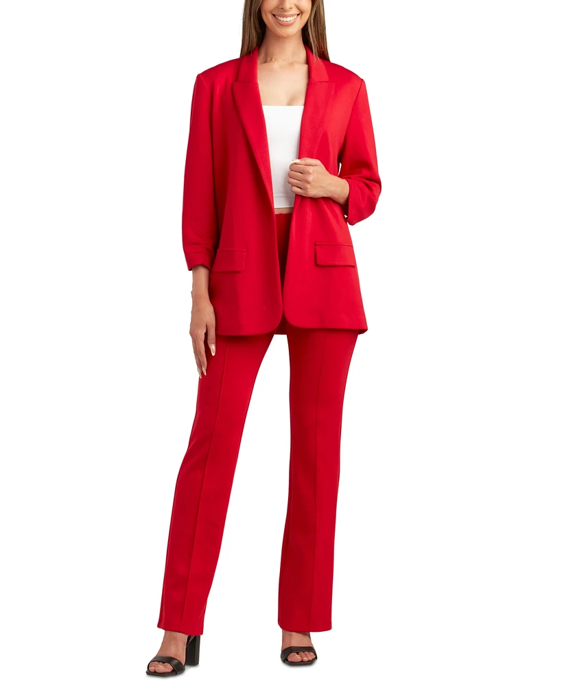 Bcx Juniors' Solid Ruched-Sleeve Open-Front Blazer