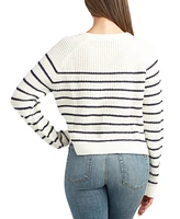 Bcx Juniors' Striped Waffle-Knit Long-Sleeve Pullover Sweater