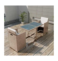 vidaXL 3 Piece Bistro Set with Cushions Poly Rattan Beige