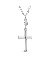 Bling Jewelry Minimalist Simple Petite Religious Pendant Cross Station Chain Necklace For Women Cz Accent .925 Sterling Silver 1 Inch