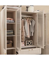 Famapy Glass Doors Armoires with Hanging Rods, Drawers and Shelves