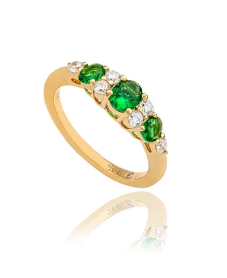 Suzy Levian Yellow Sterling Silver Green White Cubic Zirconia Graduating Ring