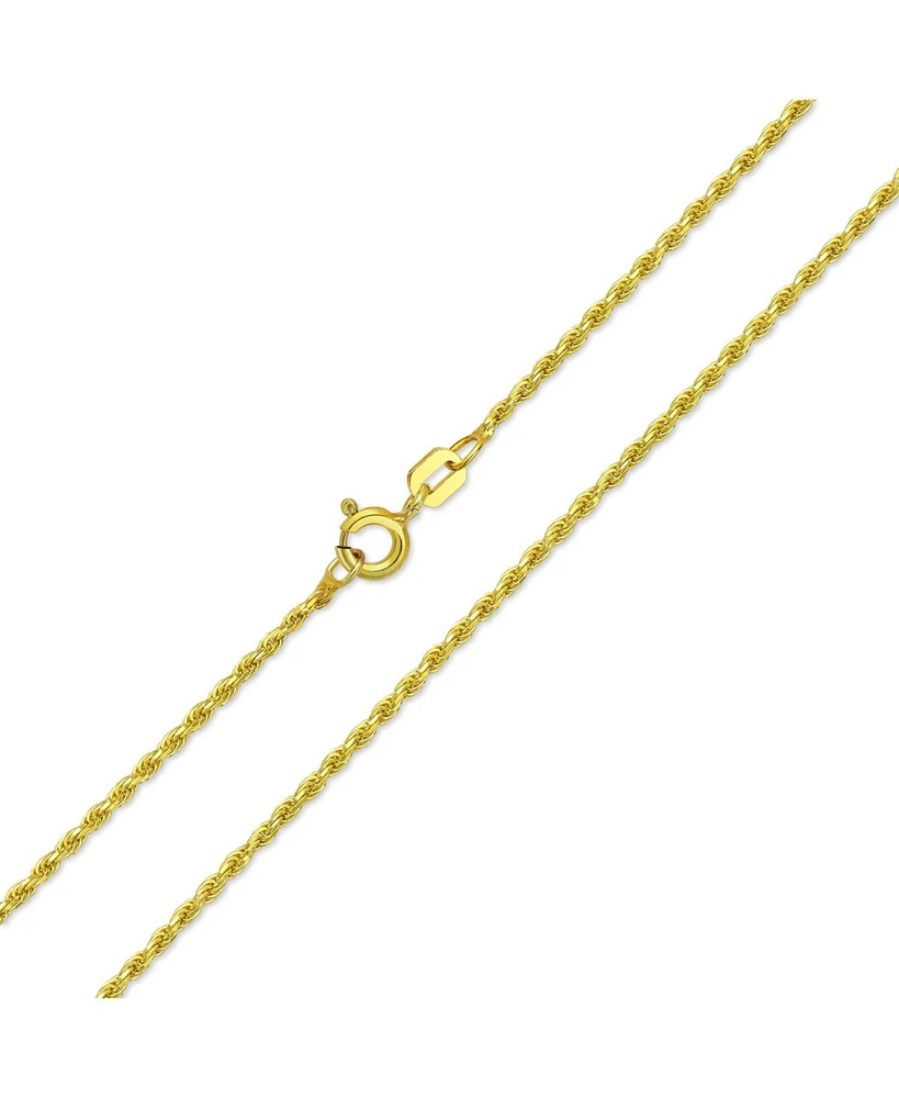 Bling Jewelry 2MM 030 Gauge Strong 14K Gold Plated .925 Sterling Silver Rope Link Chain Necklace For Women Made In Italy 16 20 24 Inch