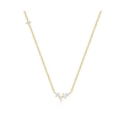 Hollywood Sensation 18K Gold Plated Sterling Silver Necklace with Three Round and One Pear Cut Cubic Zirconia Stones