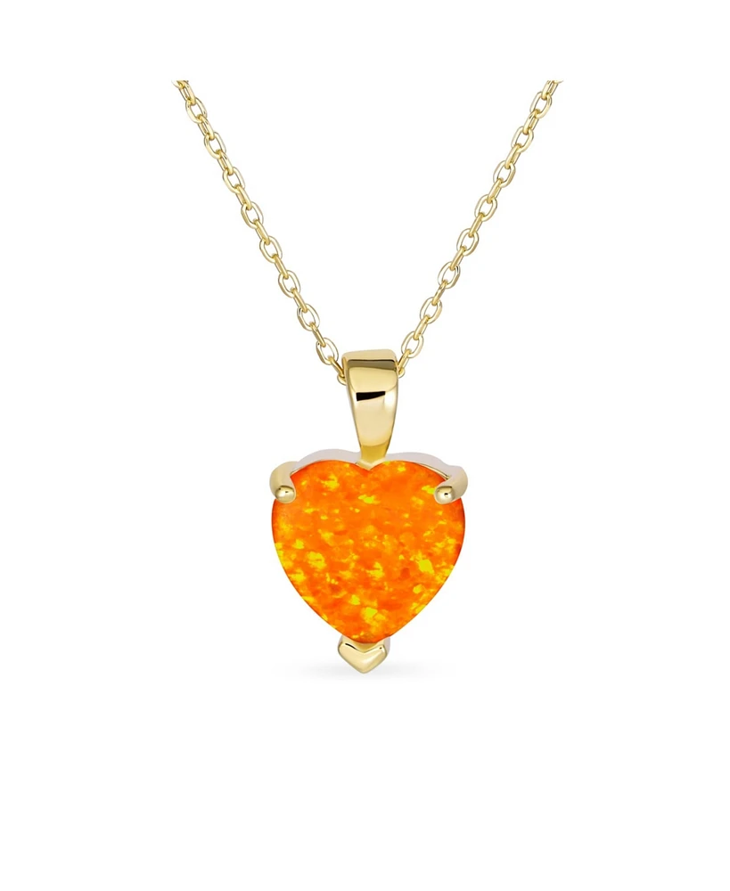 Bling Jewelry Opulence 5CT Solitaire Orange Prong Set Synthetic Opal Heart Shape Pendant Necklace Gold Plated