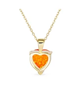 Bling Jewelry Opulence 5CT Solitaire Orange Prong Set Synthetic Opal Heart Shape Pendant Necklace Gold Plated