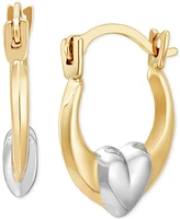 Children's Two-Tone Heart Heart Extra Small Hoop Earrings, 3/8"