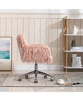 Slickblue Modern Faux fur home office chair, fluffy chair for girls, makeup vanity Chair