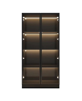 Famapy Bookcase With 3-Color Led Lights and Tempered Glass Doors