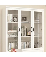 Famapy 8-Shelf White Wood Standard Bookcase with Shelves,Drawers