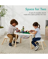 Best Choice Products 2-in-1 Kid's Building Block Table, Construction Activity Center w/ 2 Stools, Storage Compartment