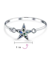 Bling Jewelry Nautical Vacation Honeymoon Marine Life Beach Iridescent Abalone Shell Inlaid Drop Starfish Bangle Bracelet For Women .925 Sterling Silv