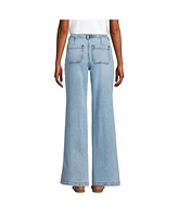 Lands' End Women's Denim High Rise Button Front Patch Pocket Wide Leg Jeans