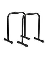 HolaHatha Dip Station Bar with Adjustable Foot and Non Slip Foot Covers, Black