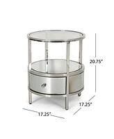 Simplie Fun Mirrored Modern Glam End Table with Glass Top and Reflective Accents