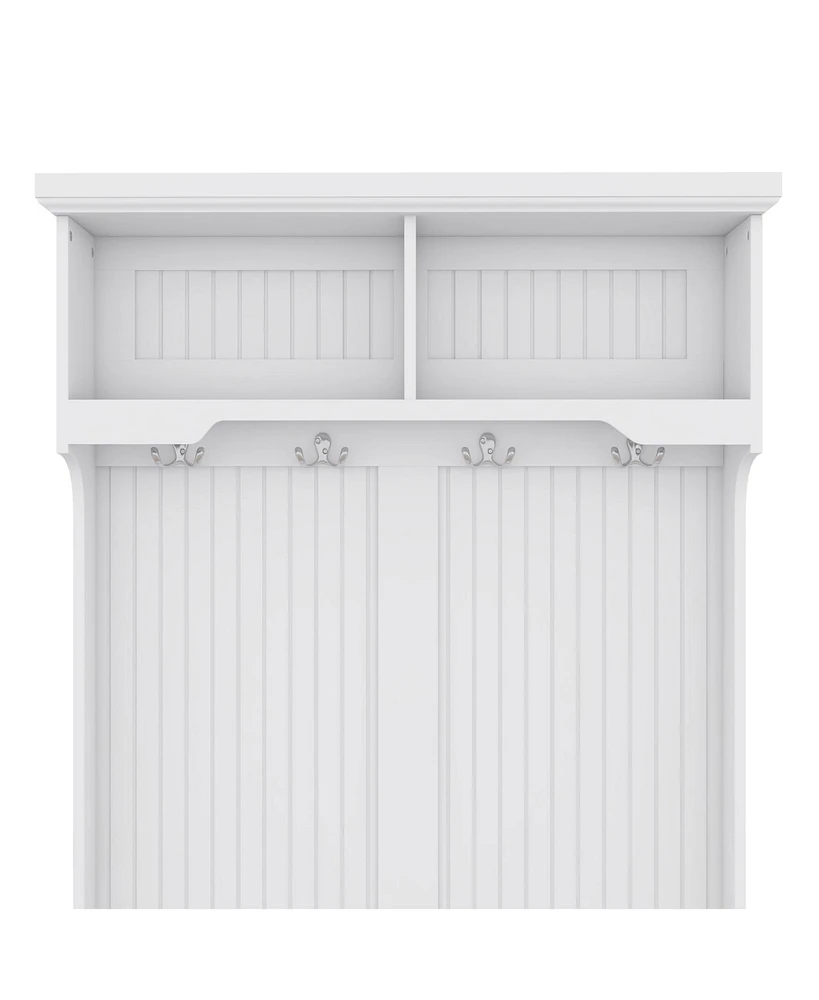 Slickblue 4-in-1 Hall Tree with Storage Shoe Bench: Coat Racks with 4 Hooks for Entryway & Hallway - White