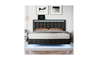 Slickblue Full Size Floating Bed Frame with Led Lights and Usb Charging – Modern and Sleek