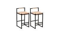 Slickblue Set of 2 Water Hyacinth Woven Bar Stools with Back Support for Counter Height Kitchen Dining