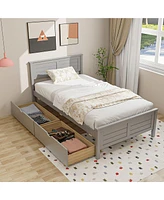 Gymax Full Wooden Bed Frame w/ 2 Storage Drawers & Under-bed Gray