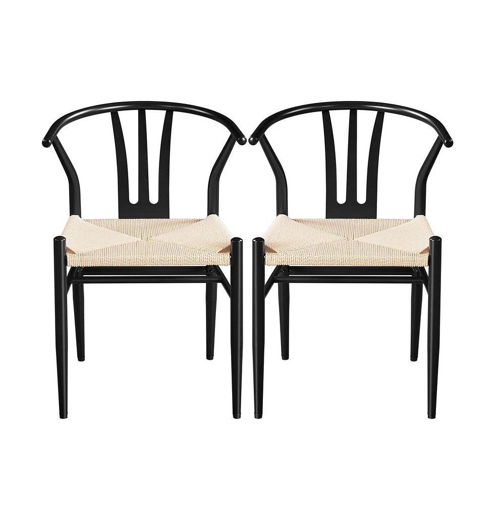 Yaheetech Set of 2 Mid-Century Weave Arm Chairs with Open Backrest