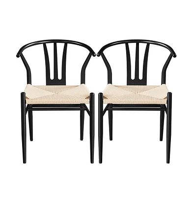 Yaheetech Set of 2 Mid-Century Weave Arm Chairs with Open Backrest