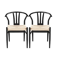 Yaheetech Set of 2 Mid-Century Weave Arm Chairs with Open Backrest