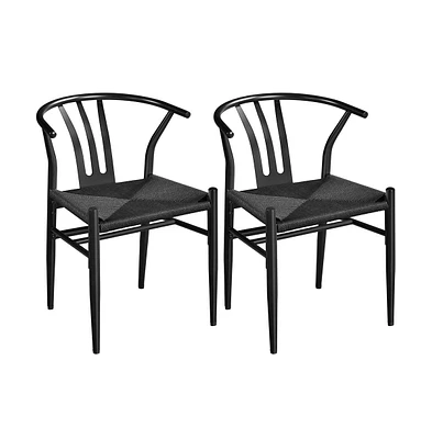 Yaheetech Set of 2 Mid-Century Weave Arm Chairs with Open Backrest