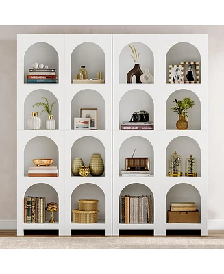 Tribesigns 66" Tall Arched Bookshelf Set of 2, Modern Etagere Bookcase with 4 Storage Shelves, Cream White Large Decor Display Shelf for Living Room,