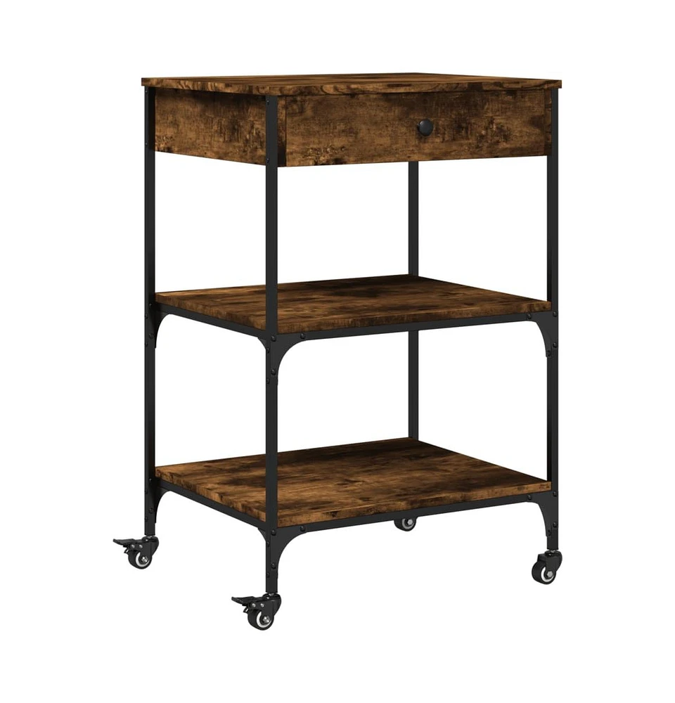 vidaXL Kitchen Trolley Smoked Oak 23.6"x18.9"x35.2" Engineered Wood