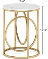 Tribesigns Modern Round End Table Set of 2, 20” Side Table Cocktail Table with Gold O-Shaped Base, Midcentury Accent Table Nightstand for Livin