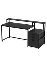 Tribesigns 63 Inch Computer Desk with File Drawer Cabinet, Ergonomic Office Monitor Stand, Table Printer Space, Wood Pc