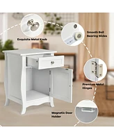 Gymax Accent End Table with Drawer Storage Cabinet Wooden Nightstand White