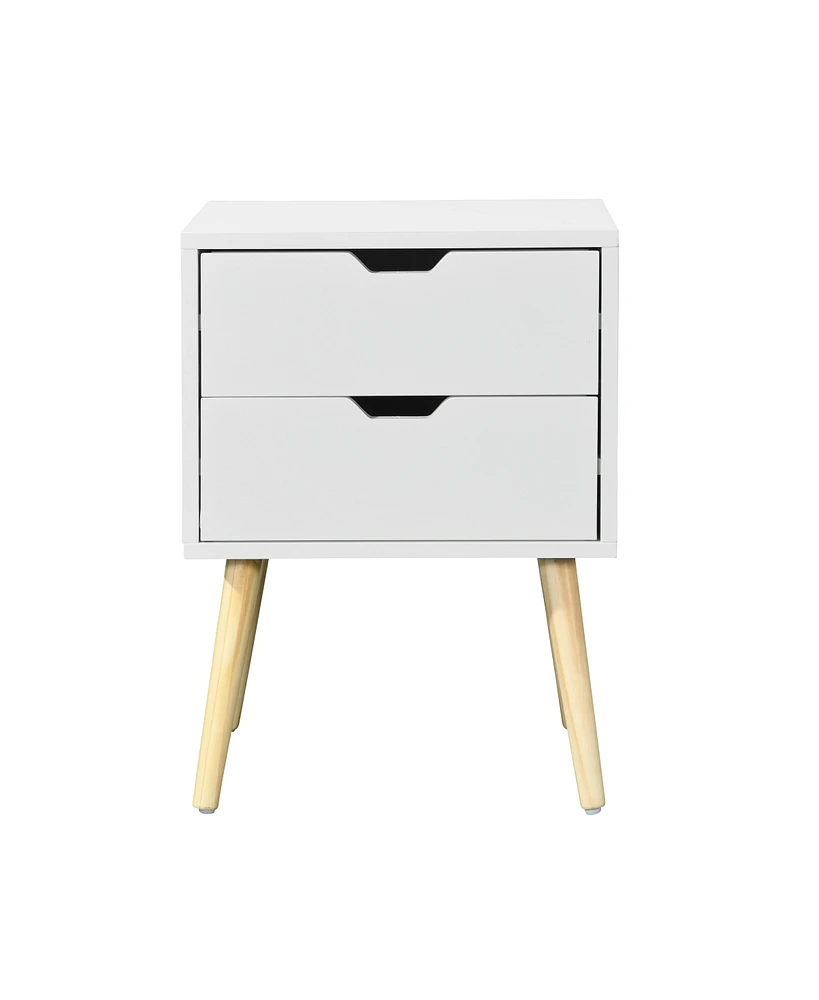 Slickblue Side Table with 2 Drawers and Rubber Wood Legs for Elegant Storage