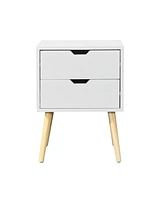 Slickblue Side Table with 2 Drawers and Rubber Wood Legs for Elegant Storage