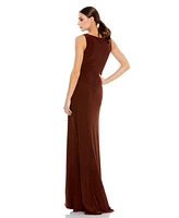 Mac Duggal Women's Ruched Stretch Jersey V-Neck Gown