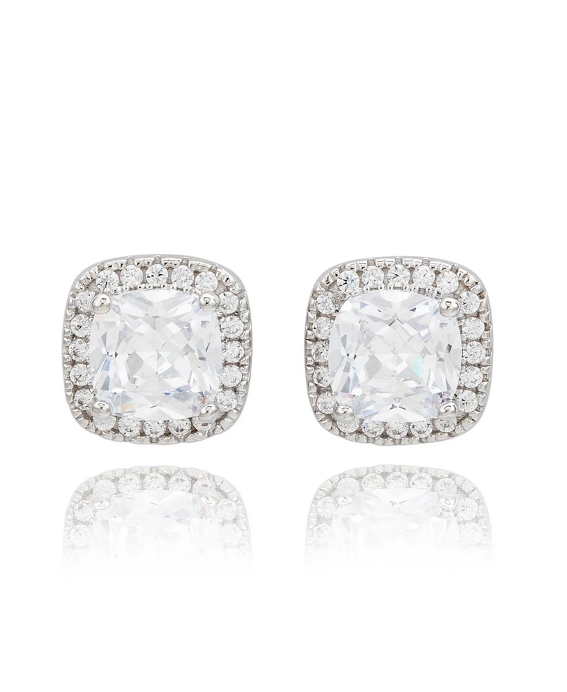 Suzy Levian New York Suzy Levian Sterling Silver Cushion Cut White Cubic Zirconia Halo Studs