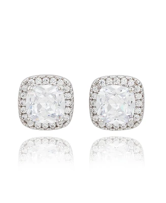 Suzy Levian New York Suzy Levian Sterling Silver Cushion Cut White Cubic Zirconia Halo Studs