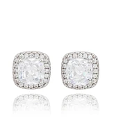 Suzy Levian New York Suzy Levian Sterling Silver Cushion Cut White Cubic Zirconia Halo Studs