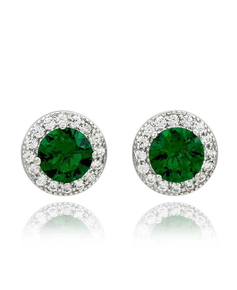 Suzy Levian New York Suzy Levian Sterling Silver Round Cut Green Cubic Zirconia Halo Studs