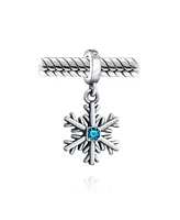 Bling Jewelry Winter Blue Crystal Dangle Snowflake Bead Charm .925Sterling Silver