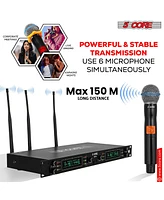 5 Core Wireless Microphone System 6 Channel Uhf Portable Receiver w 6 Cordless Dynamic Mic 492F Range