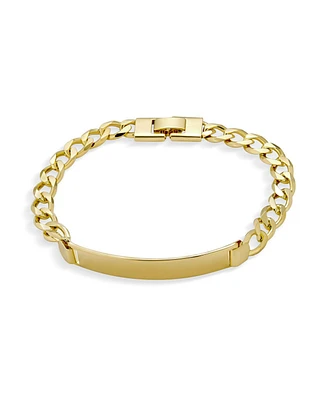 Bling Jewelry Solid Name Bar Plated Identification Id Bracelet For Men Cuban Curb Chain Link Yellow Gold Plated Brass