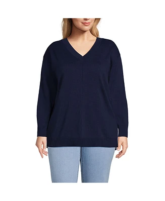 Lands' End Plus Fine Gauge Cotton Pullover Tunic Sweater