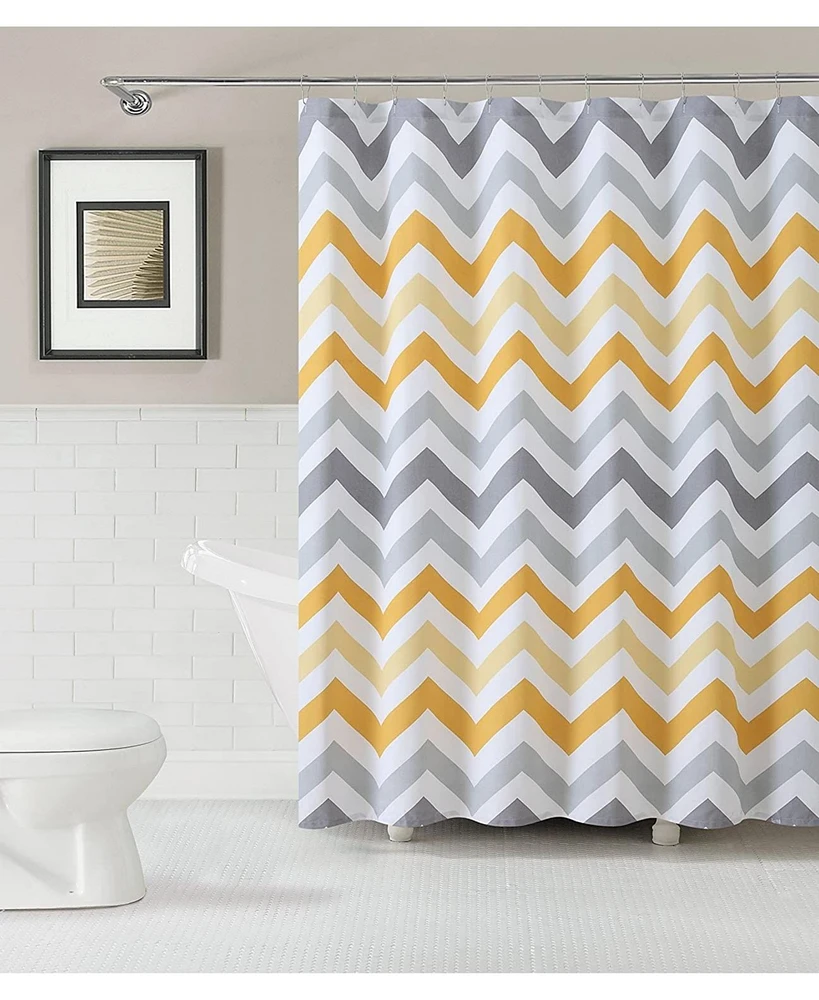 Kate Aurora 100% Cotton Modern Chevron Fabric Shower Curtain - Standard Size - Yellow