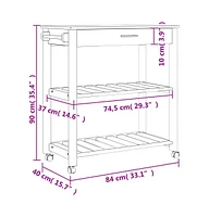 vidaXL Kitchen Trolley Monza 33.1"x15.7"x35.4" Solid Wood Pine