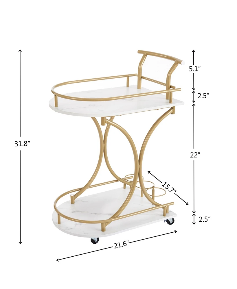 Slickblue 2-Tier Mobile Bar Cart Stylish Rolling Serving Cart with Wheels for Home or Event