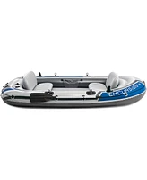 Intex Excursion 4 Person Inflatable Rafting and Fishing Boat Set with 2 Oars