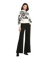 Mac Duggal Women's Balloon Sleeve Cropped Mock Neck Knit Sweater